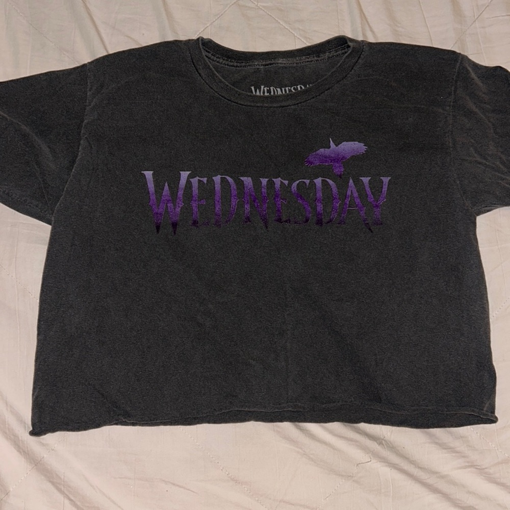 MGM, Wednesday, Medium, Distressed Black Crop Tee
